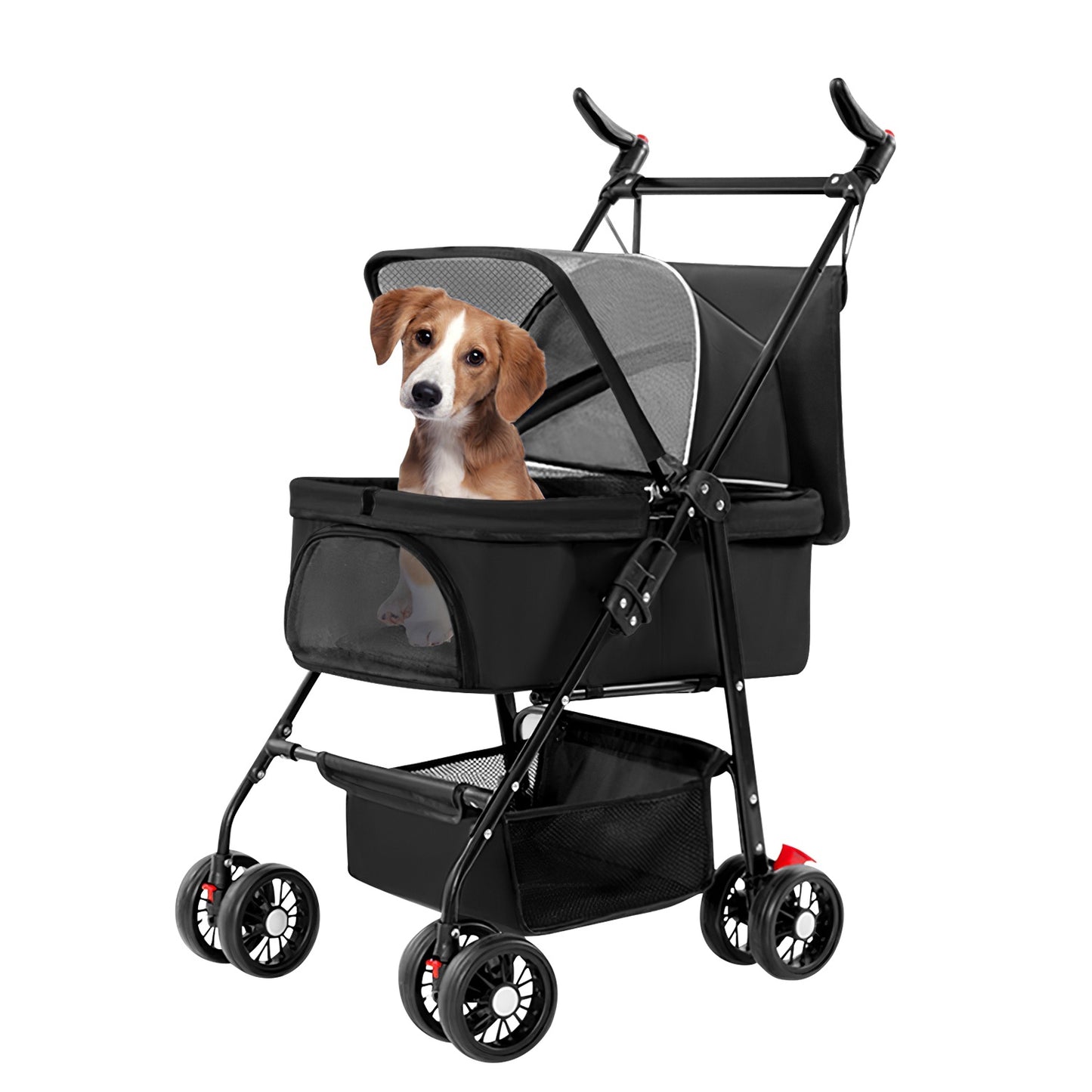 1Pc 4-Wheels Pet Stroller Foldable Carrier Strolling Cart Travel Jogger Pet Stroller With Removable Liner Storage Basket For Dog Cat